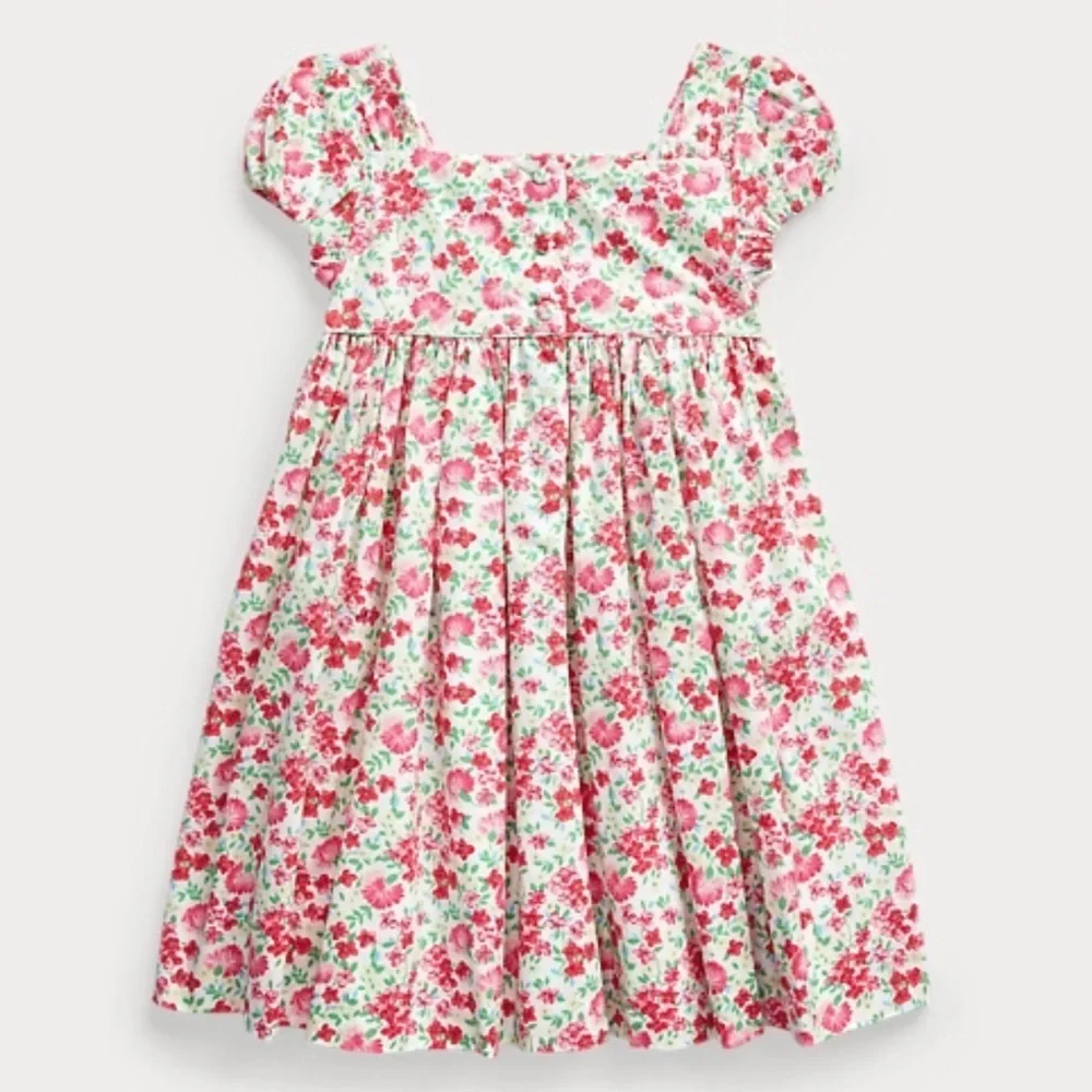 Ralph Lauren Smocked White and Pink Sundress with Square Neck